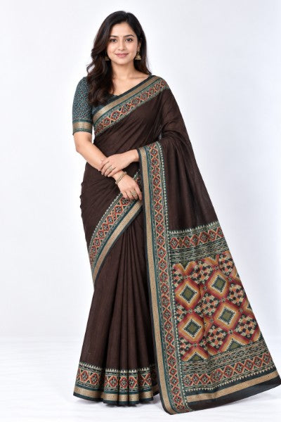 Kalamkari Border Pallu Mul Cotton